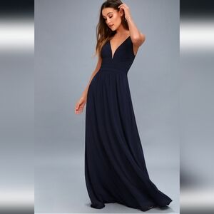 NEW LULU'S Leading Role Navy Blue Maxi Dress Size S